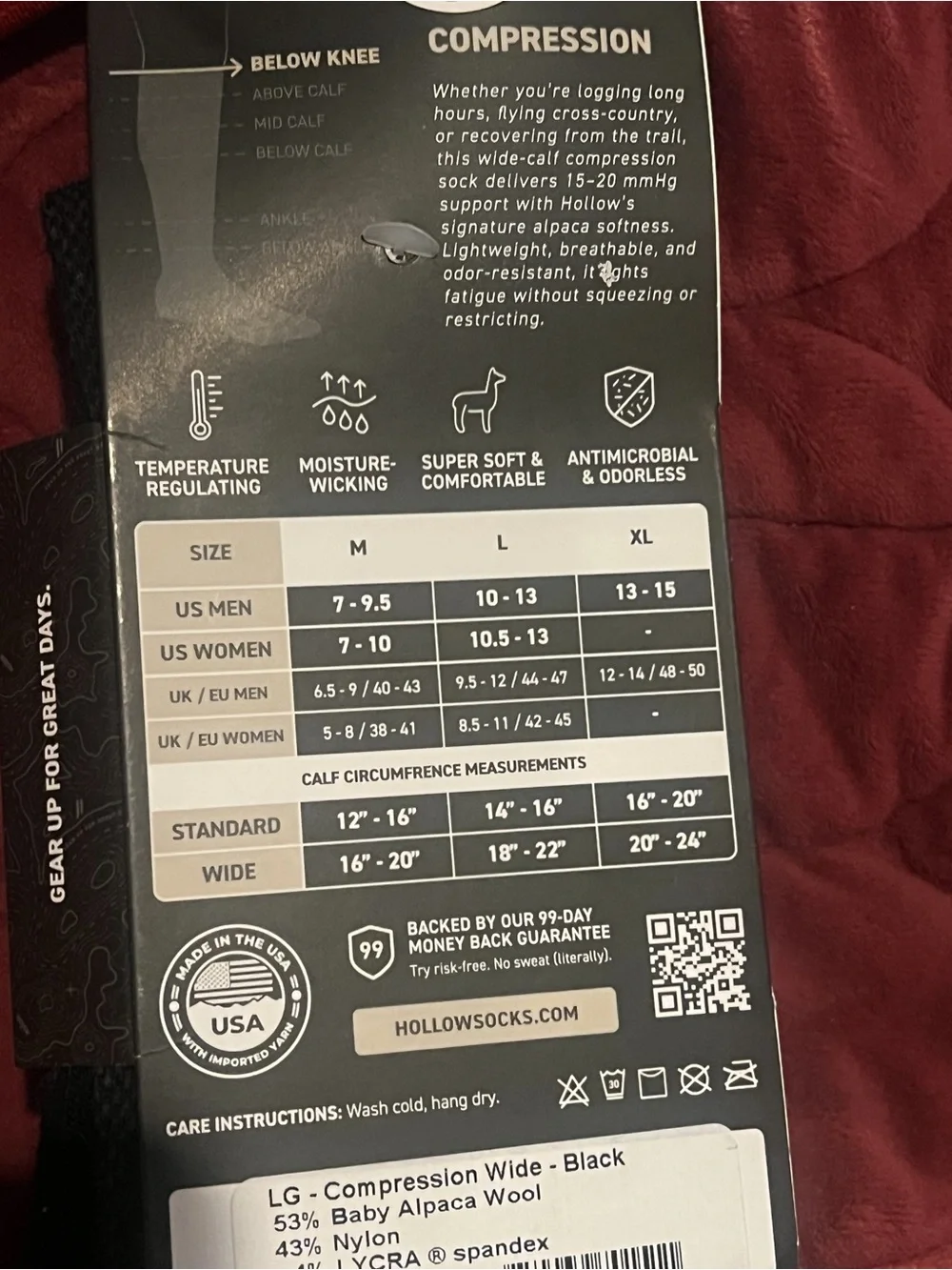 New HOLLOW Alpaca Compression Socks SZ Large Wide Calf